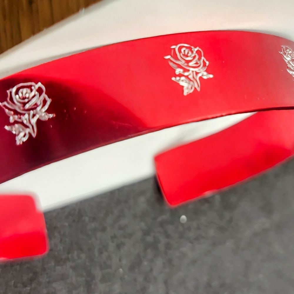 Hand Crafted Engraved Cuff Bracelet Red Rose